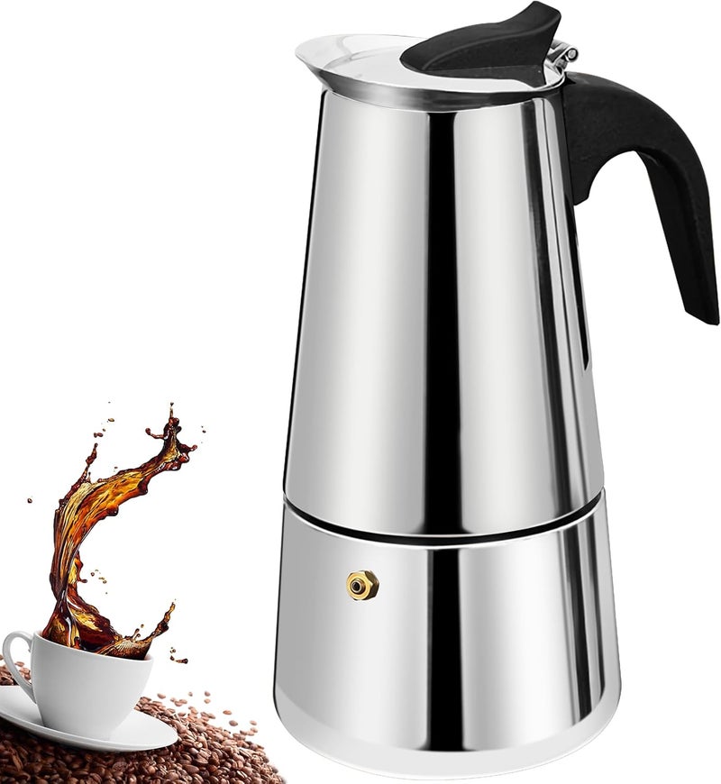 DITOSH 4 Cup Stovetop Espresso Maker Stainless Steel Moka Pot Stove Top Percolator Italian Coffee Makers Capable Mocha Greca Machine Cafe Classic Induction Cookers for Home and Camping 200ml 6.6oz - Image 1